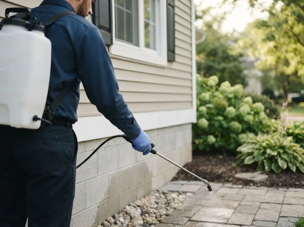 Pest control technician inspecting a home in Lowell, AR